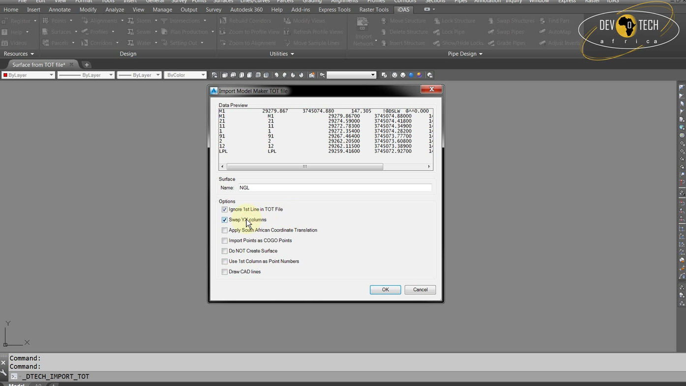 Surfaces-Command-Import TOT